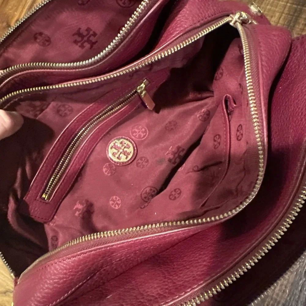 Tory‎ Burch Leather Thea Triple-Zip Satchel Bag Ox Blood Burgundy